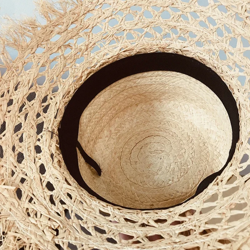 2020new fashion Summer Sun Hats For Women Ladies Handmade Lafite Straw Sunshade Sun Visor Beach Hat Ribbon Sunhat Floppy Vintage