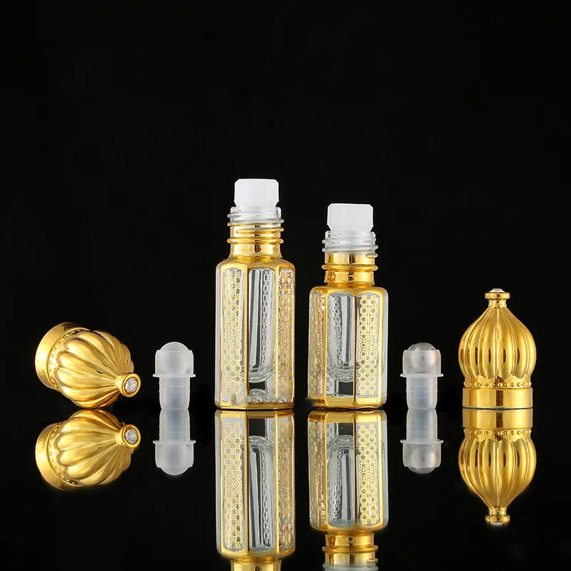 3ml/6ml/12ml Gold Arabic Crystal Attar oil bottle Glass Bottle Essential oil Bottle for Perfume Oil with Dropper Stick /Roller