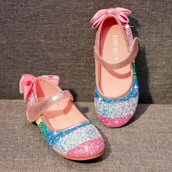 Chaussures de princesse pour filles, en cuir, à semelle souple, à paillettes, avec diamants, arc-en-ciel, en cristal