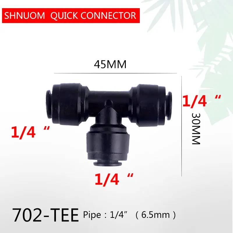 1/4" tube Black 3 way Union Tee Quick Connector 702 Low Pressure Misting Nozzles System Coupling Adapters RO Water Filter