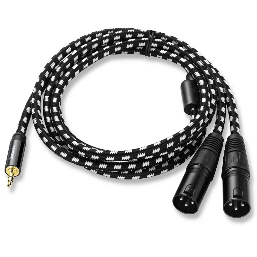 Bochara Braided 3.5mm Stereo Jack Male to Dual XLR Male OFC Aux Audio Cable Foil+Braided Shielded 1.5m 3m 5m