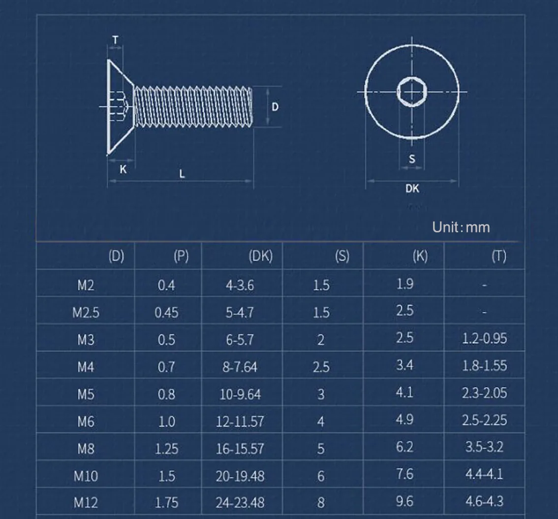 M3 M4 M5 Flat Head Hex Hexagon Socket Machine Screws DIN7991 Black 304 Stainless Steel Countersunk Allen Bolts