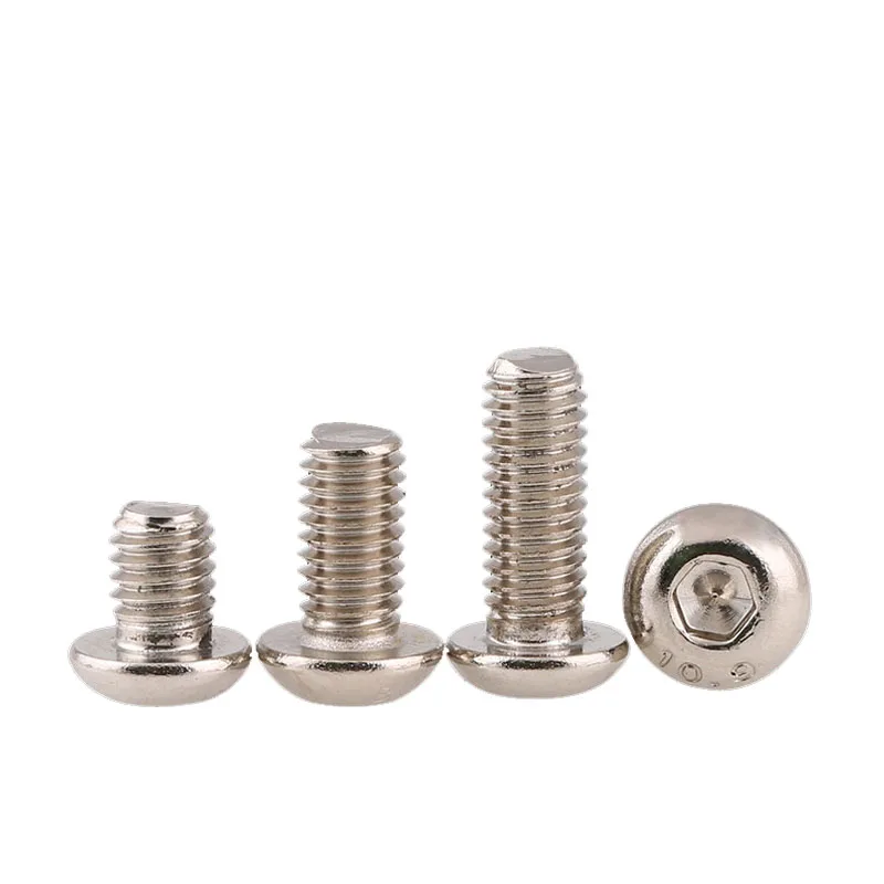 NI-plated Grade 10.9 Carbon Steel Button Head Screws  Hex Hexagon Socket Round Head Screw Bolts M1.6-M8 DIN7380