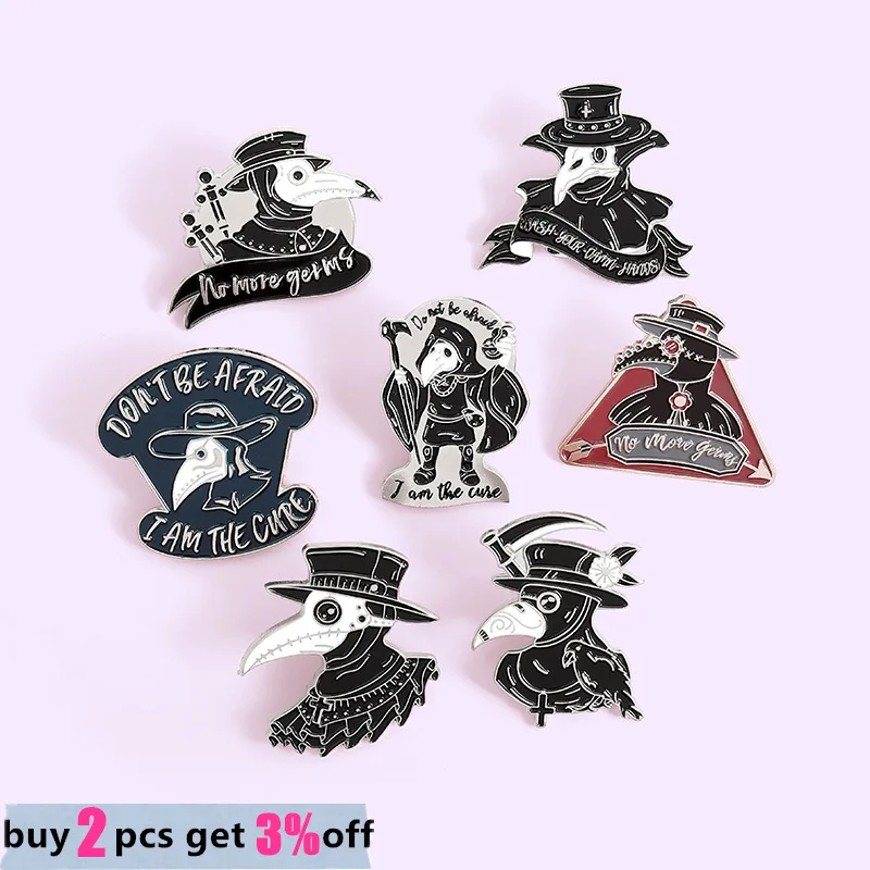 Drop Shipping Dark Punk Enamel Pin Plague Doctor Crow Brooch Skull Heart Cartoon Badge Lapel Pins Clothes Jewelry Gift Wholesale