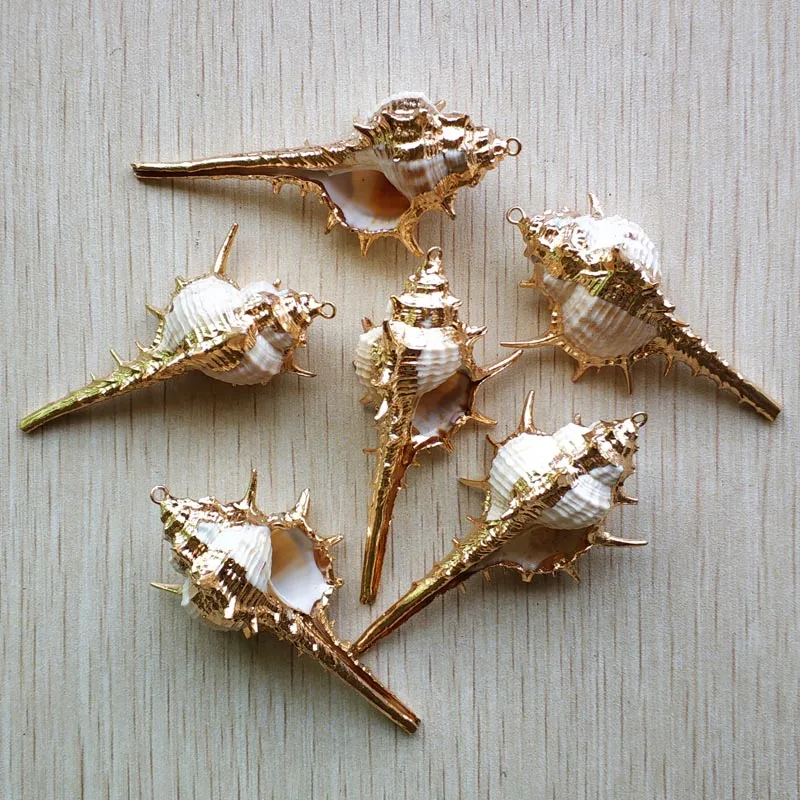 Wholesale 12pcs/lot Natural Gold color side Conch Shells For DIY Pendant Beige Seashell Craft Handmade jewelry Accessories free