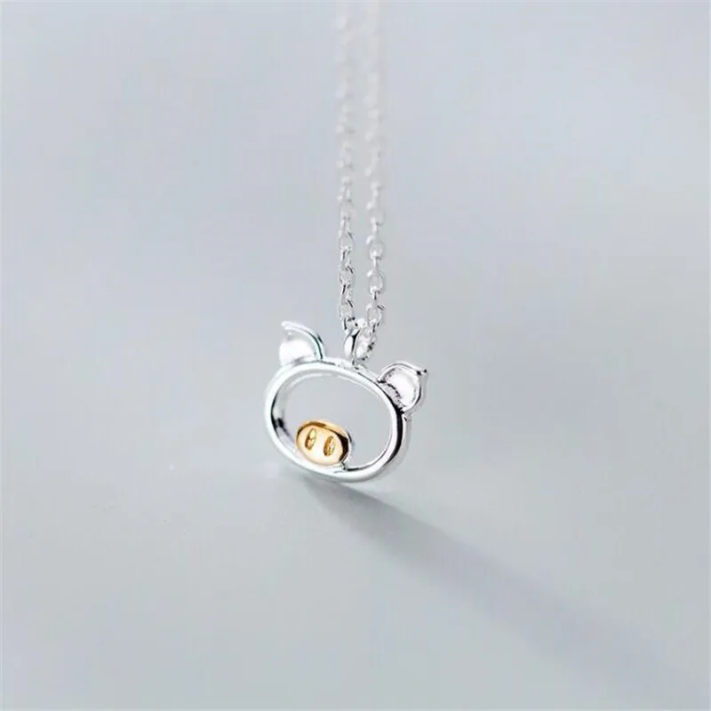 New Creative Beautiful Cute Piglet Female Simple And Lovely 925 Sterling Silver Jewelry Personality Pig Animal Necklaces XL160