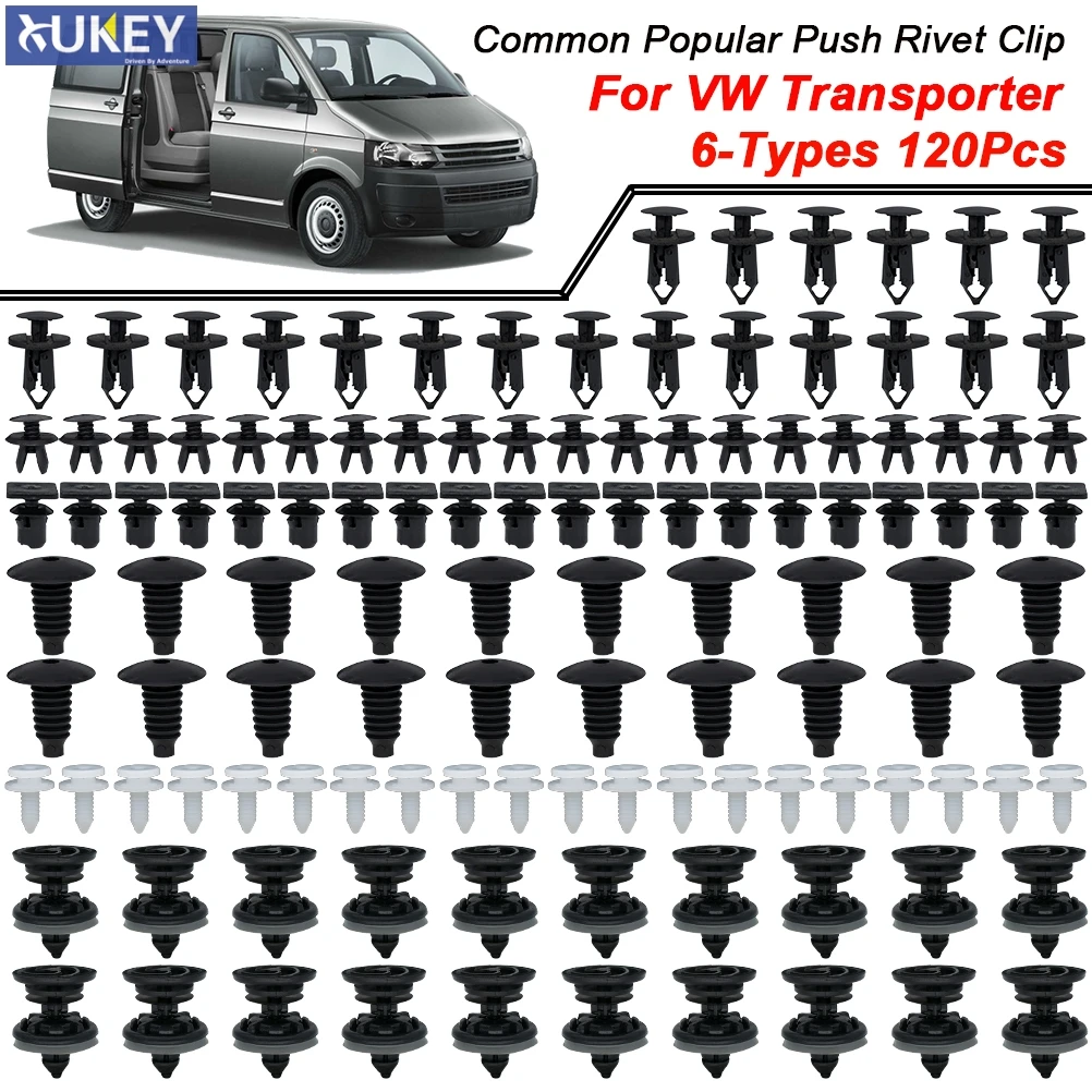 120 X Car Trim Lining Clips Bumper Retainer Auto Engine Undertray Cover For VW Transporter T4 T5 T6 Fastener Plastic Push Rivets