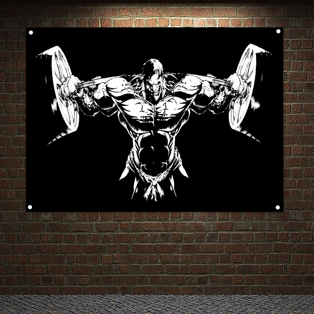 Muscular Hunk Flags Workout Bodybuilding Banners Gym Wall Decoration Sign Motivational Poster Wall Art Canvas Painting Stickers