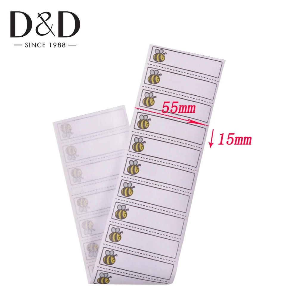 D&D 100Pcs Bee Pattern Iron-on Name Labels Washable Garment Labels Fabric Clothing Labels Tags for Children Clothes Accessories