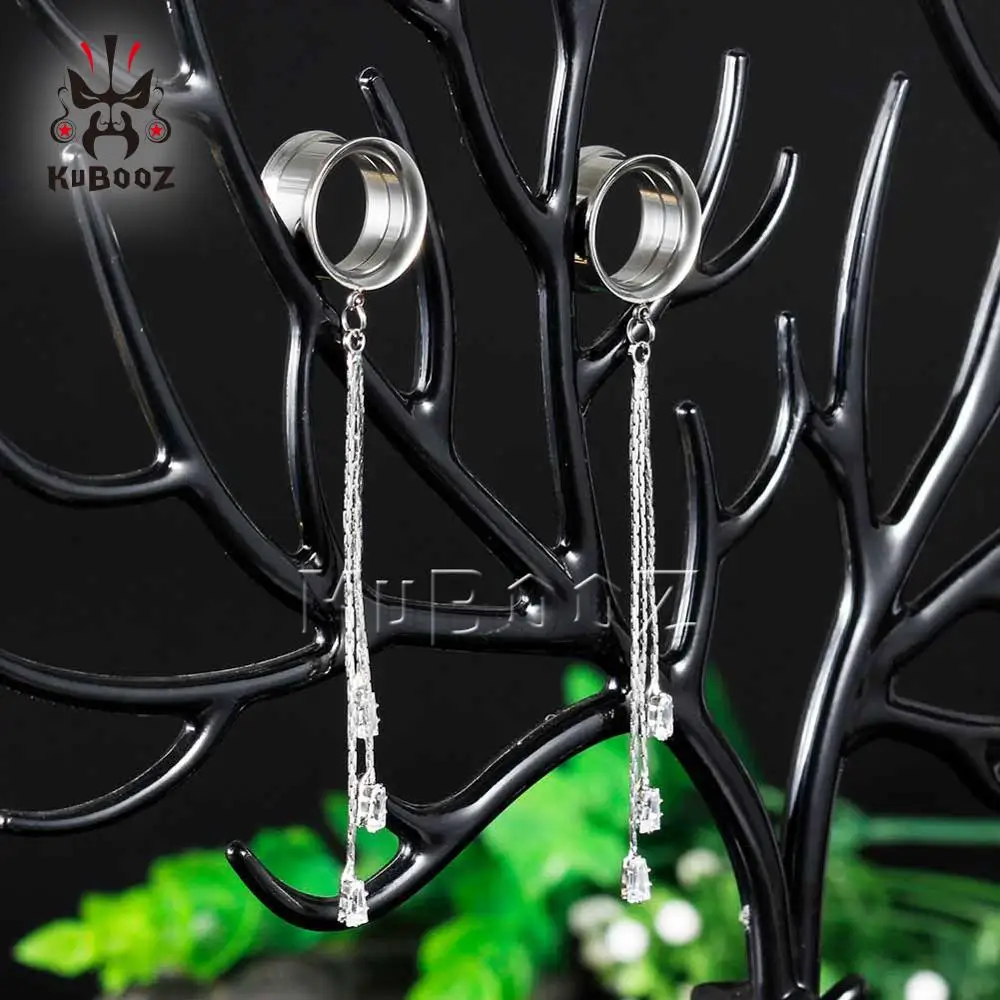 KUBOOZ popularne kolczyki ze stali nierdzewnej frędzle wisiorek tunele wtyczki piercing biżuteria kolczyk wskaźniki nosze dla kobiet 2 sztuk — zdjęcie 5