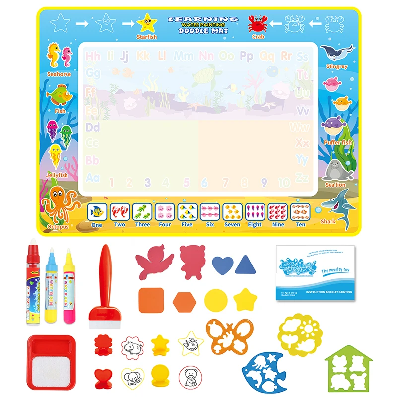100x70cm Kids Magic Water Drawing Mat Ocean Life Theme Coloring Doodle Mat Painting Board Early Educational Toys Birthday Gift