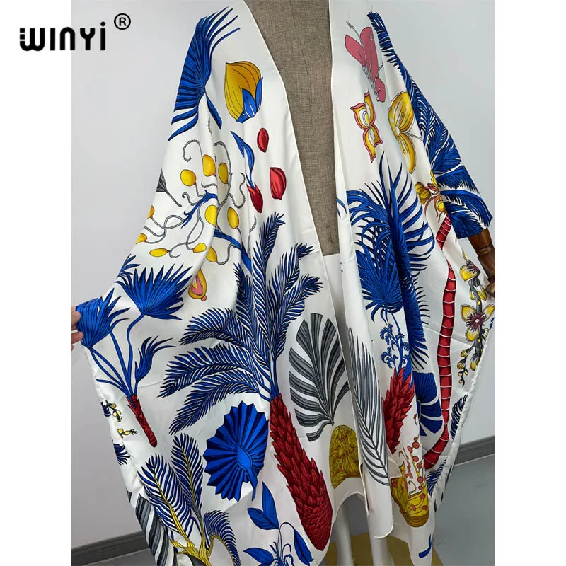 Bikini  cover-up traf Cotton Sweet Lady Pink Boho Print Self Belted Front Open Long Kimono Dress Beach Tunic Women Wrap Dresses
