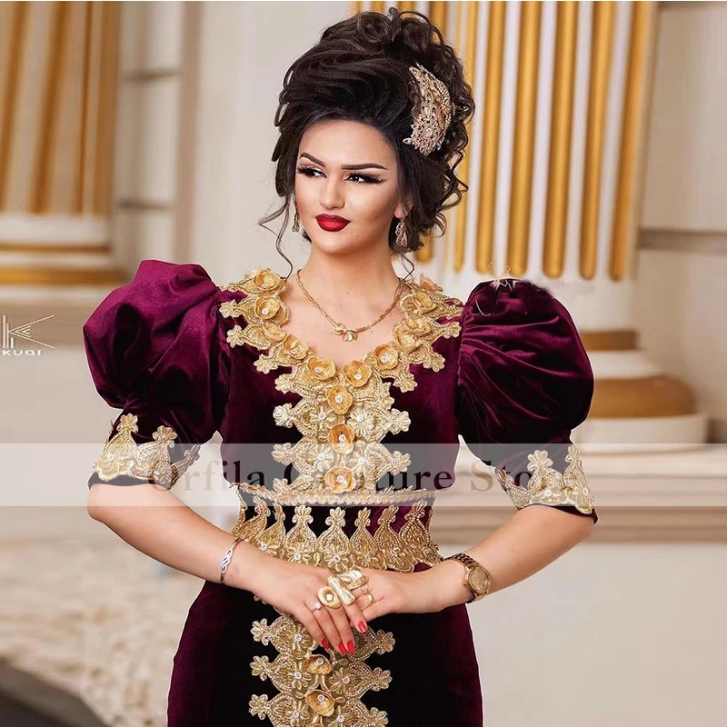 Traditional Kosovo Red Evening Dresses For Women Party Gowns Gold Appliqued Prom Dress Vestidos De La Celebridad