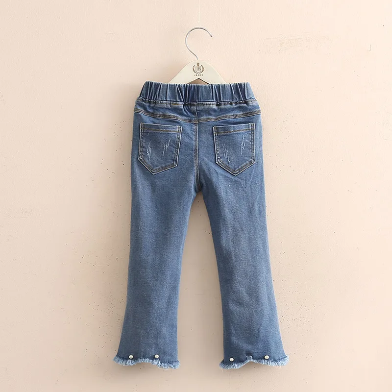 2025 Spring Autumn Casual 3 4-12 Years Children Elastic Long Pants Washed Tassel Wide Leg Flared Denim Jeans For Baby Kids Girls