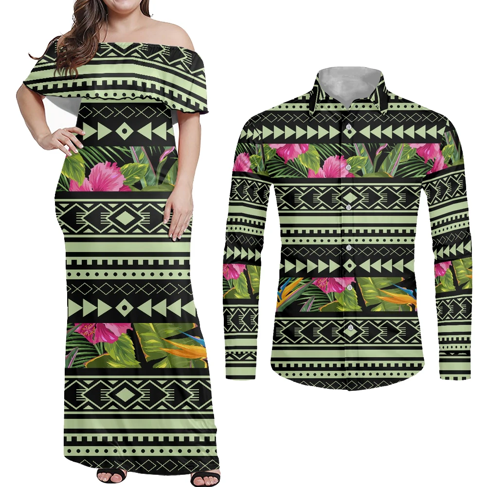 HYCOadvocate-Robe Hawaïenne Verte Tribale Traditionnelle pour Femme, Chemise Assortie pour Couples, Sexy, 2022