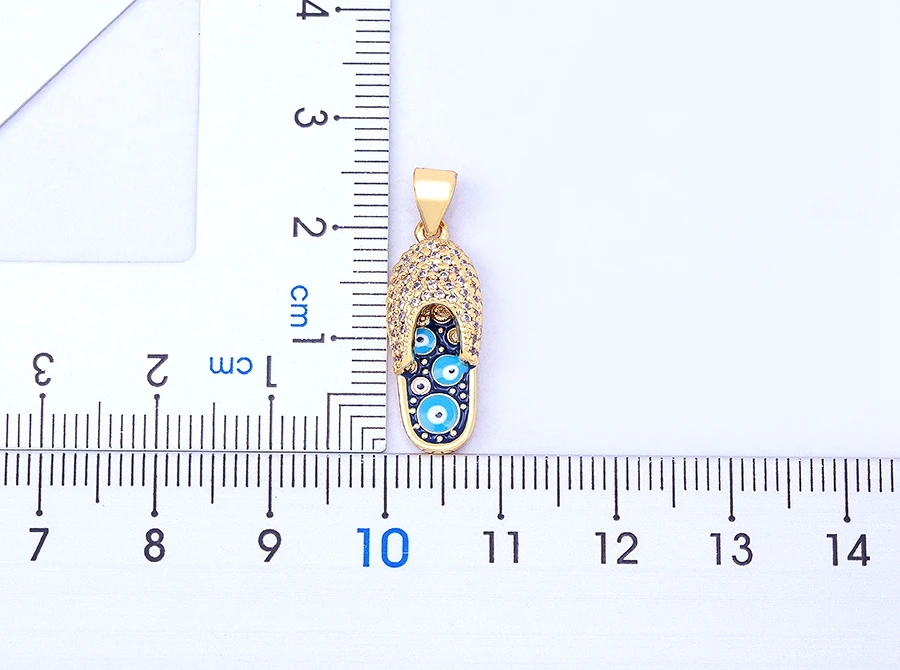 Nidin Mirco Pave CZ Rhinestone Enamel Slipper Pendant For Women Blue Evil Eye Necklace Chain Gold Plated Party Summer Jewelry