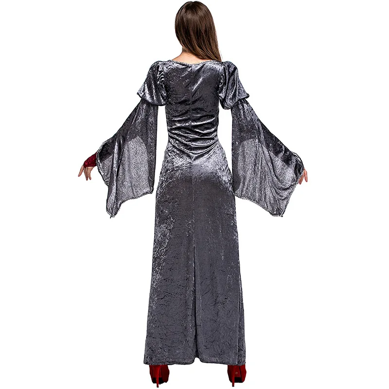 Gray Tight Adult Women Halloween Noblewoman Costumes Female European Retro Queen Cosplay Purim Stage Show Role Play Party Dress