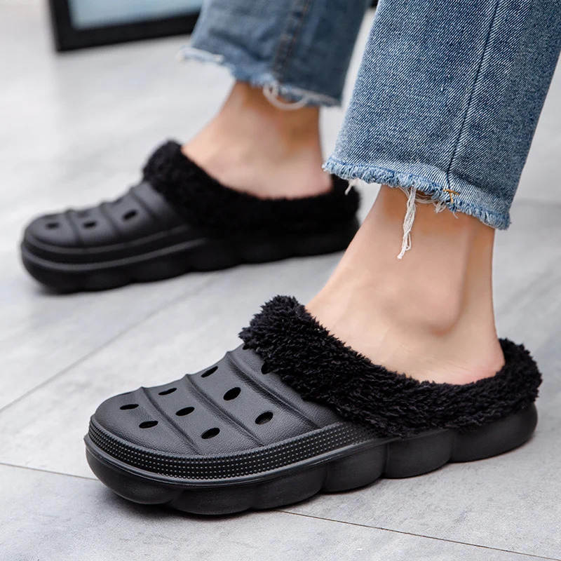 Winter Men Women Slippers Warm Furry Slippers Unisex Concise Indoor Home Cotton Shoes Men Casual Fluff Slides Plush Fur Clogs 45