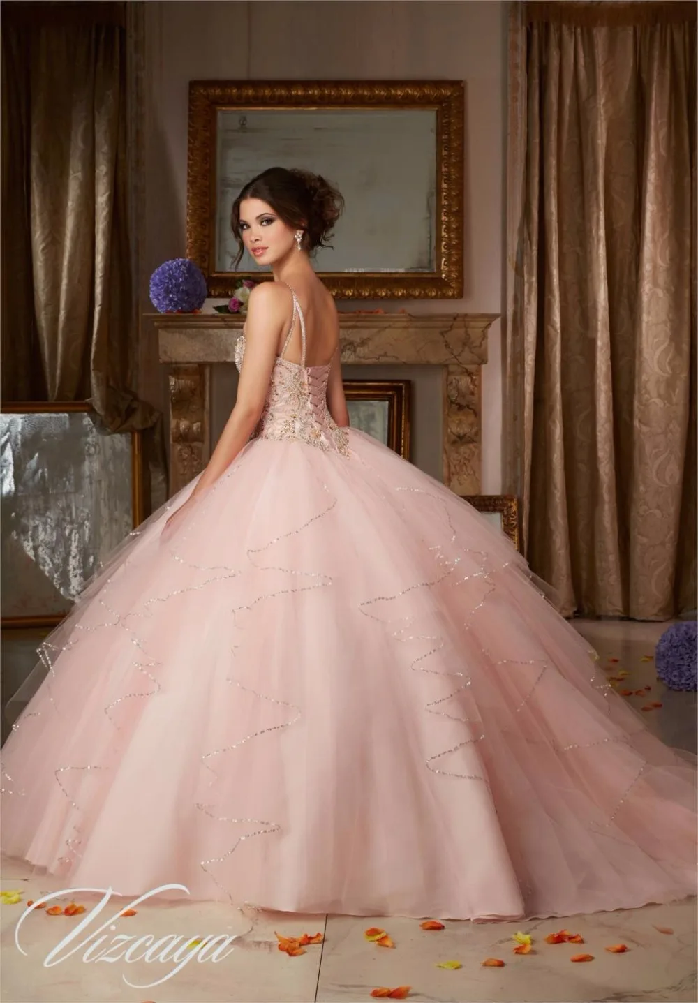 2020 Cheap Hot Pink Blue Quinceanera Dresses Ball Gown Organza Crystals Beaded Ruffles Sweet 16 Dressess Vestido De 15 Anos