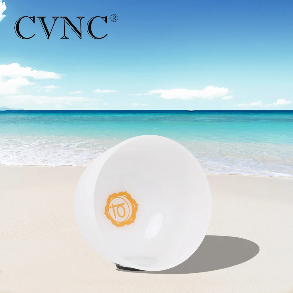 CVNC 8 Inch D Note Chakra Design Frosted Quartz Crystal Singing Bowl Pattern Energy Navel Chakra for sound healing with mallet