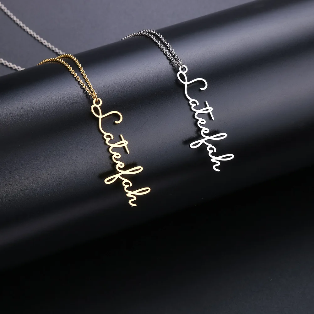 

Customized Name Necklaces Handwriting Pendant Personalized Signature Vertical Necklace Nameplate Pendant Jewelry Christmas Gifts