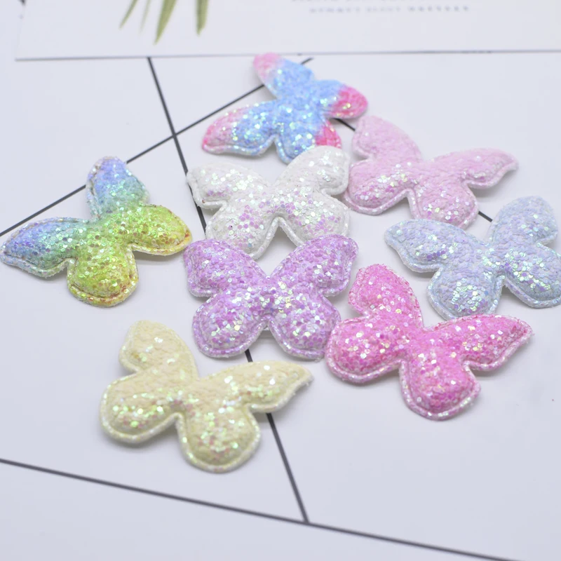 16 Pz 42*33mm Imbottito Glitter Tessuto Applique Farfalla Toppe e Stemmi per Vestiti FAI DA TE Copricapi Fermagli Per Capelli Arco Accessori Decor