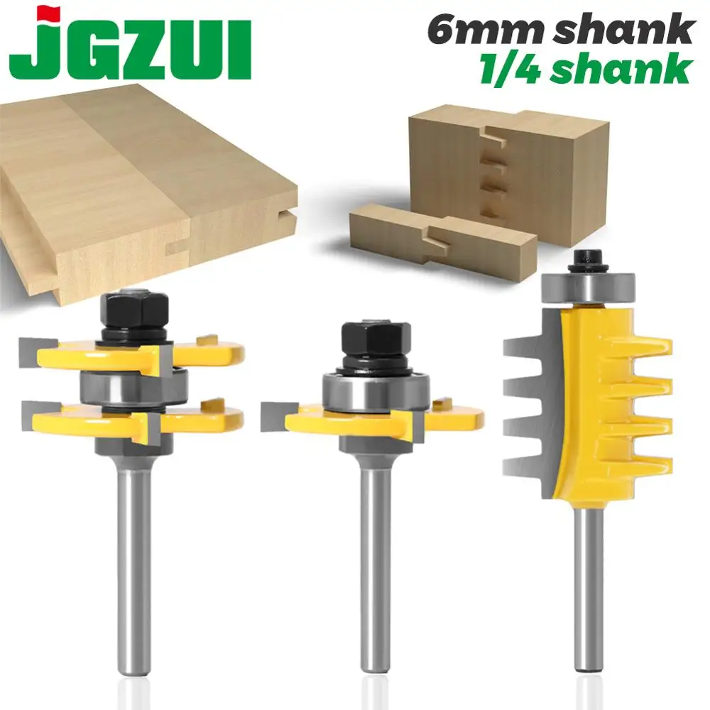 3pcs 6mm 1/4inch Shank Joint Assemble Router Bits Tongue & Groove T-Slot Milling Cutter for Wood Woodwork Cutting Tools