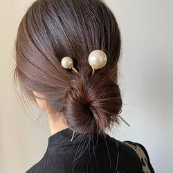 FFLACELL Korean 2020 New Retro Metal Gold One Character Imitation Pearl Haircut Hairpin for Women Girl Hair Accessories