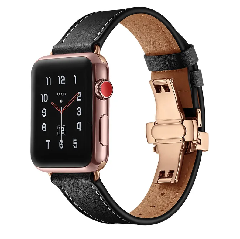 

Ремешок из натуральной кожи для Apple Watch 5 band 44 мм 40 мм Iwatch 42 мм 38 мм, браслет из нержавеющей стали для series 5 4 3 2 1