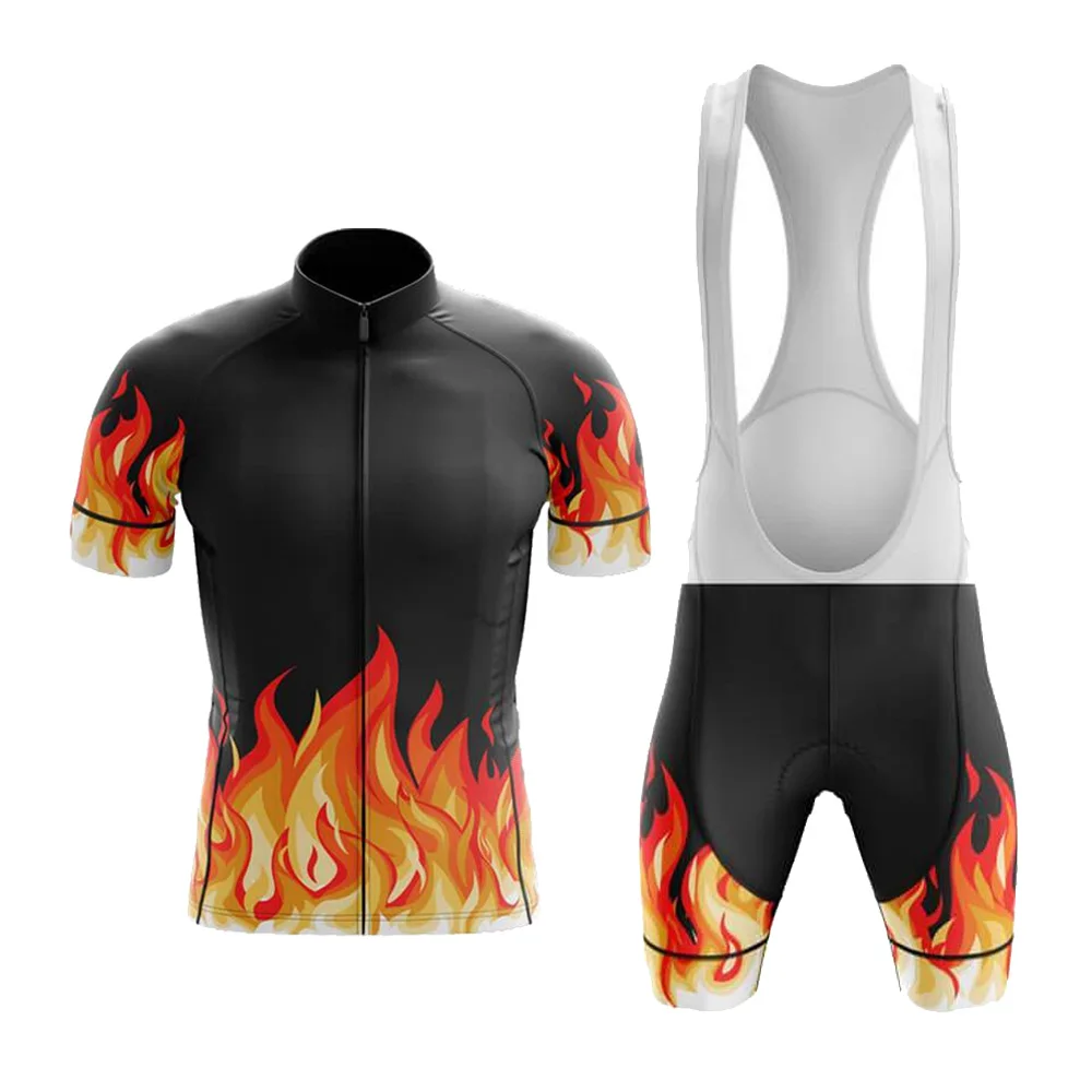 Fire Series Maillot Ciclismo Hombre  Men Jersey Short Sleeve And Bib Shorts Gel Breathable Pad Summer Cycling Jersey Set