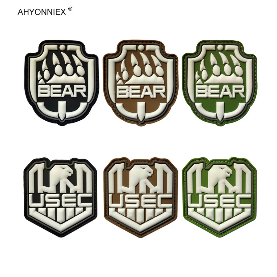 AHYONNIEX 1PC Fashion PVC Tactical Military Patch Bear USEC Game Badge Rubber Stickers Morale DIY Decorations