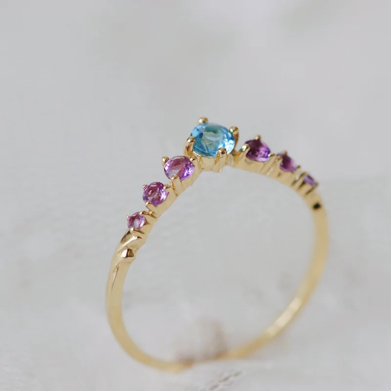 MOVESKI 925 Sterling Silver Blue Purple Zircon V Ring Women Fashion High Quality Anniversary Gift Jewelry