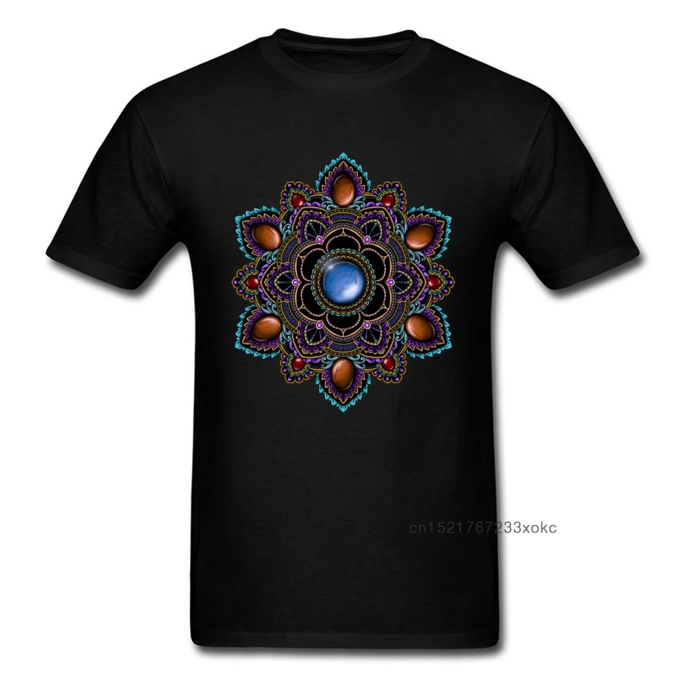 Om T-shirt Men Black Tshirt Purple & Teal Mandala With Gemstones Geometric Designer T Shirts Father Day Gift Sweatshirts Cool