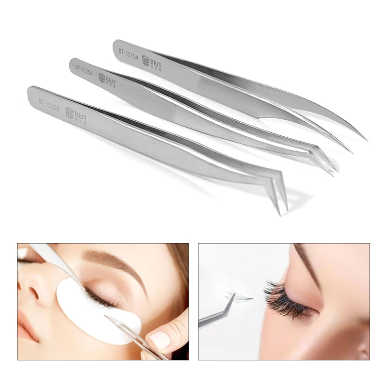 Anti-Static สแตนเลสแหนบ Precision แหนบ Forceps คีมสำหรับ Eyelash Extension Decor อัญมณีหยิบเครื่องมือ