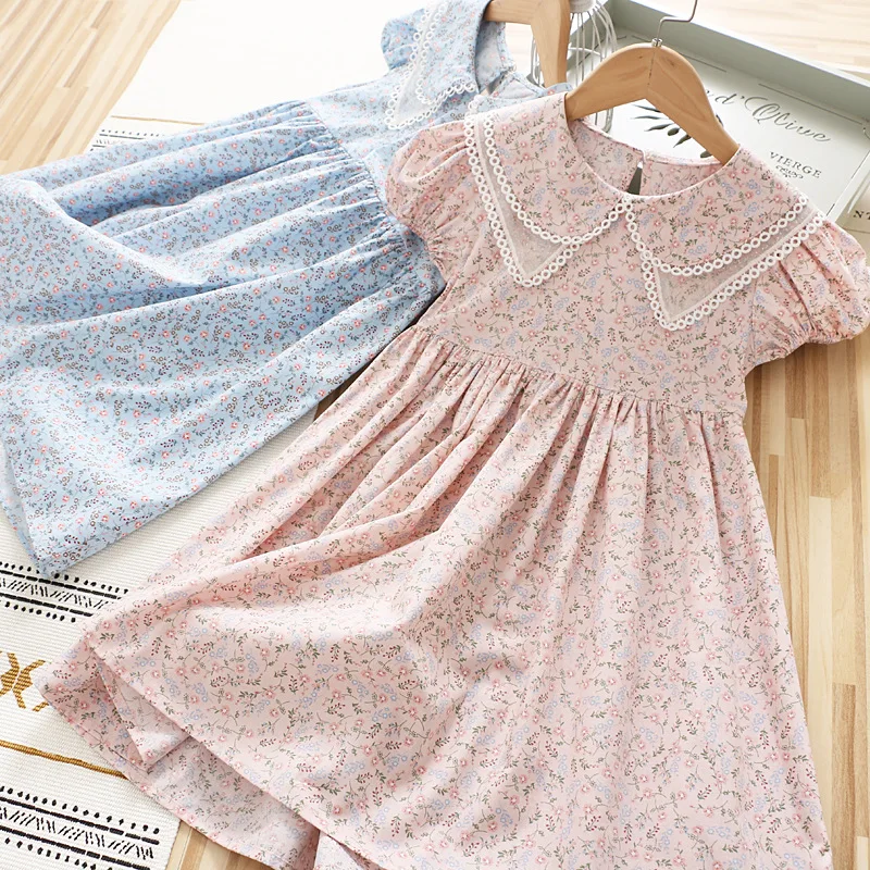 4-10 Years High Quality Summer Girl Dress 2022 New Lace Chiffon Flower Draped Ruched Kid Children Clothing Girl Princess Dress