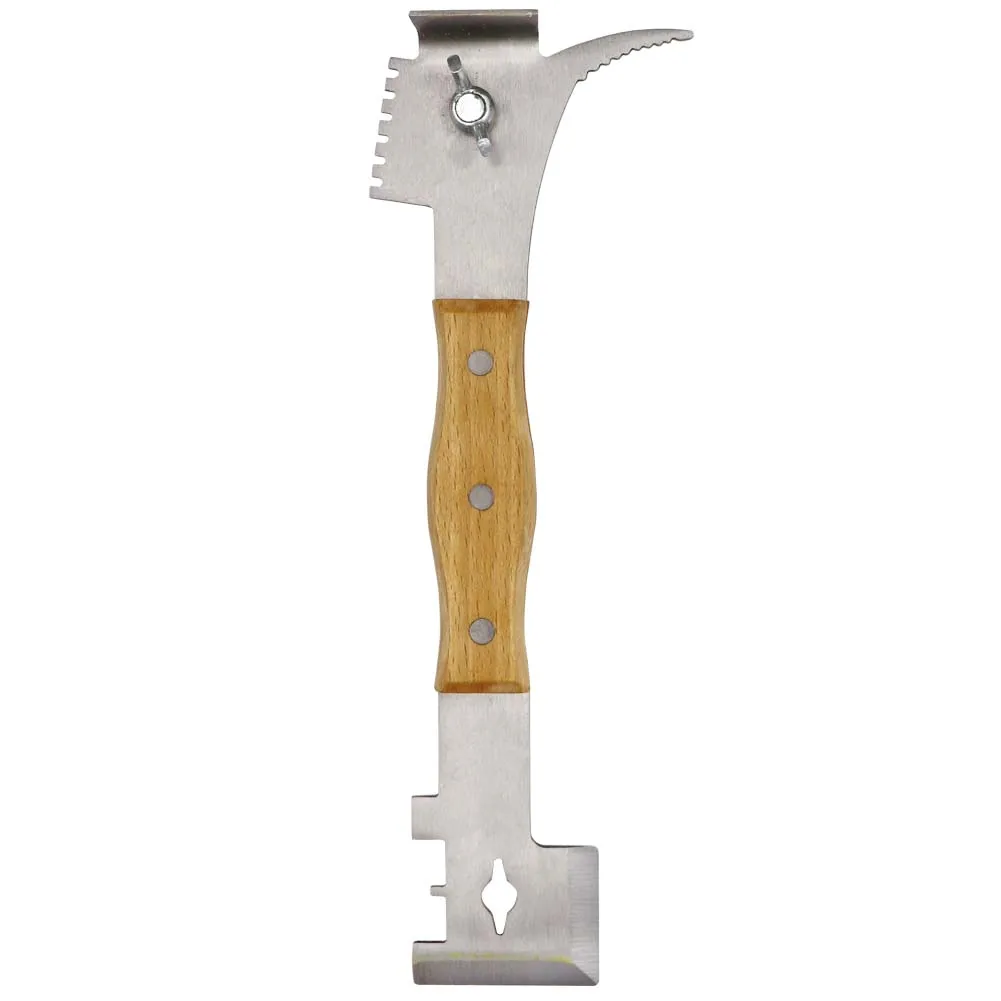 Bee Hive Scraper Bee Honey Knife Beekeeping Multi-Functional Scraper With Stainless Steel Thumb Type Wooden Handle