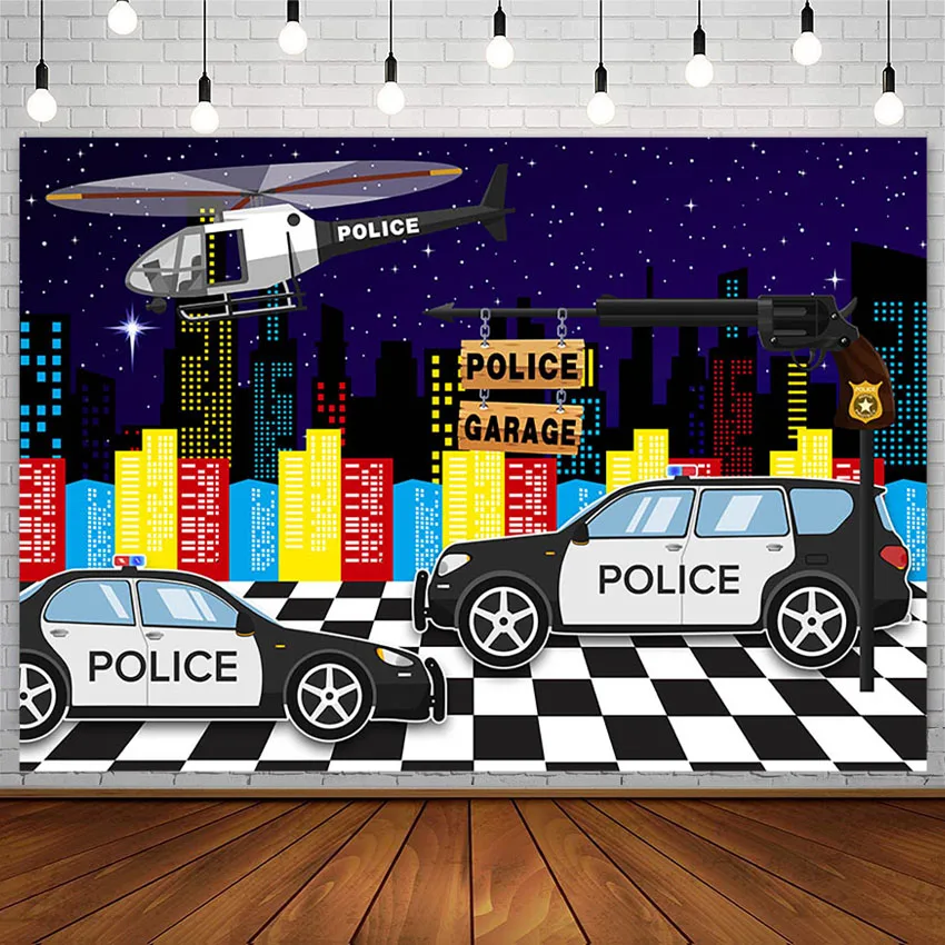 

Avezano Photography Backdrop City Night Patrol Police Station Policeman Boy Birthday Party Background Photo Studio Photocall