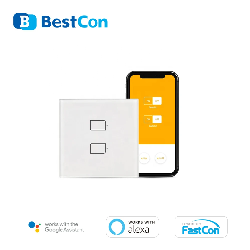 BroadLink Bestcon TC2S UE/UK ścienny przełącznik dotykowy uniwersalny pilot współpracuje z Alexa Google Assistant Smart Home