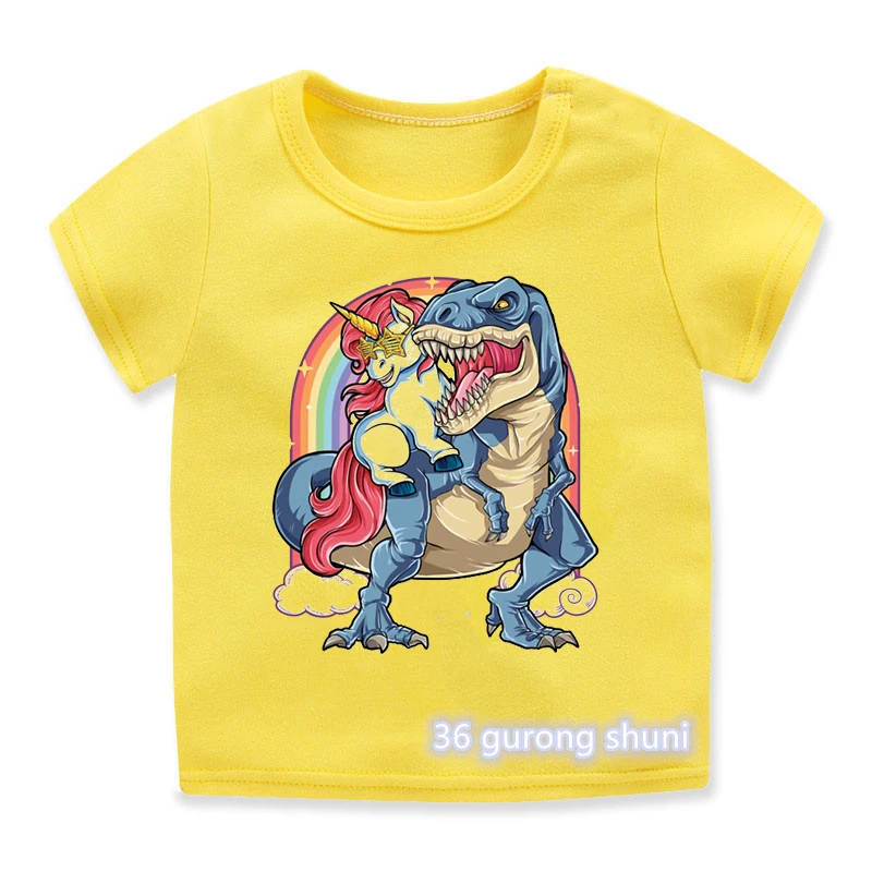 Newly boys t-shirt dinosaur unicorn cartoon print kids clothes cute animal graphic boys t shirt summer yellow short-sleeved tops