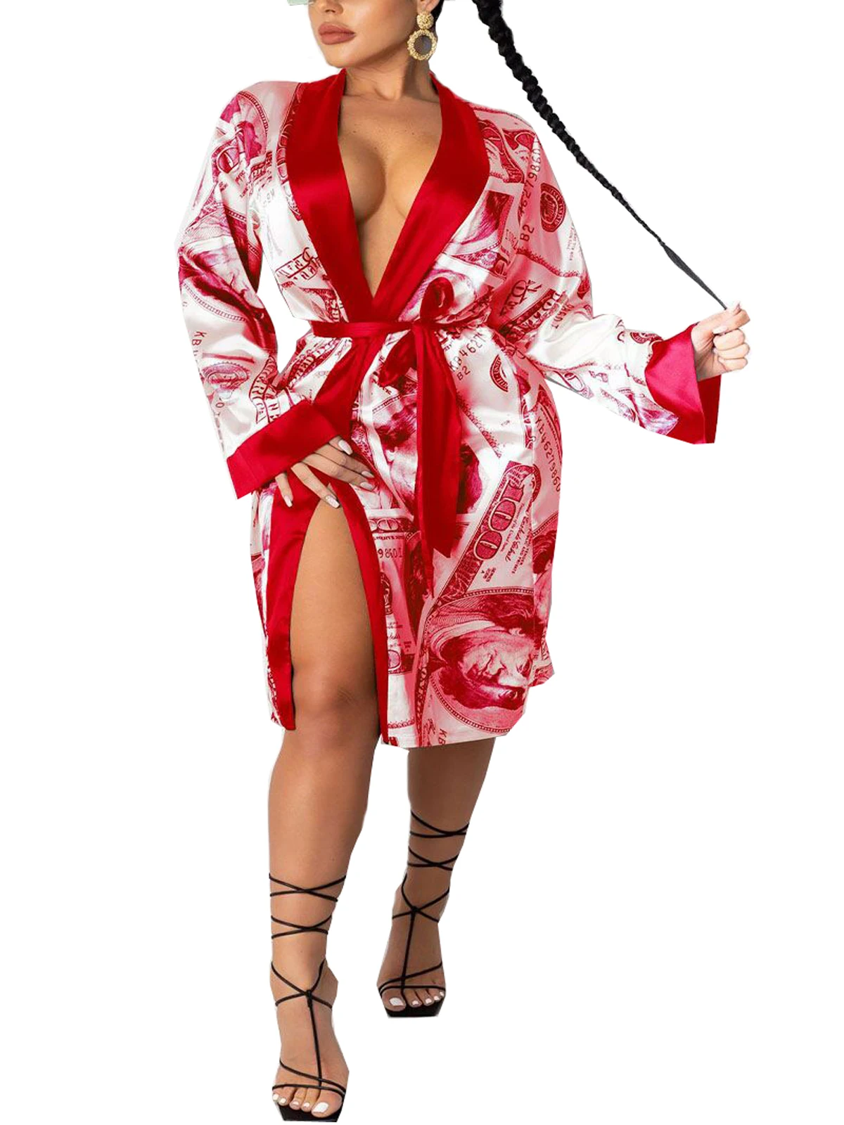 Hirigin-Vestido Midi de manga comprida feminino, pijama, cardigã estético, lounge sexy, moda monetária, roupas de outono, 2020