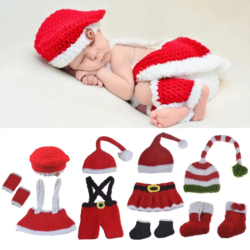 Newborn Baby Photography Props Accessories Boys Girls Crochet Knit Christmas Photo Props Baby Hat Caps Newborn Costume Outfits