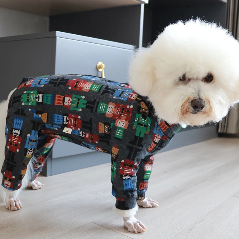 Pet Dog Jumpsuit Thin Stretchy Puppy Clothes 100%Cotton Printed Overalls Protect Belly Pajamas For Small Dogs Poodle Home Wear