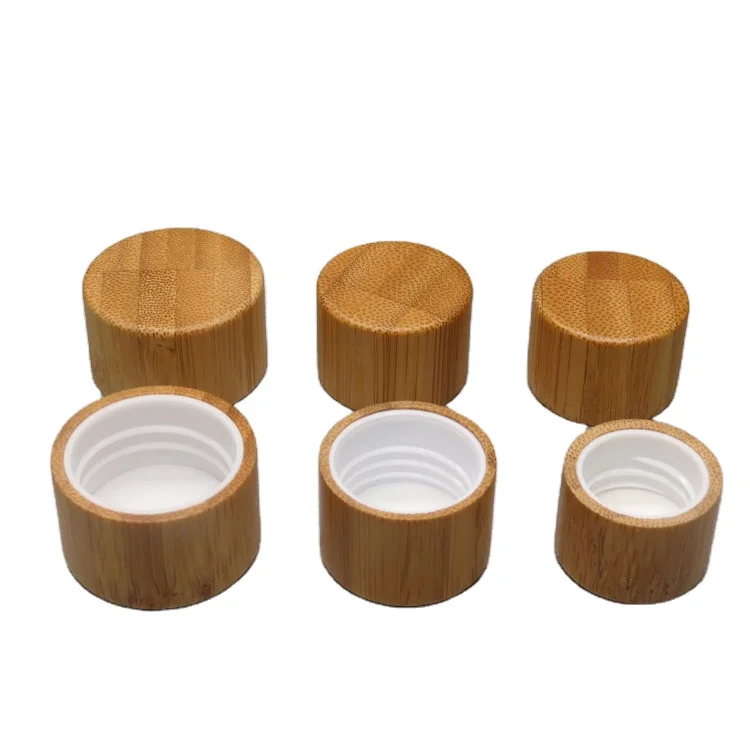 Wholesale 100 PCS Hot Sale Recyclable Bamboo Screw Cap 18mm/20mm/24mm Wooden Lid For Cosmetics Packaging