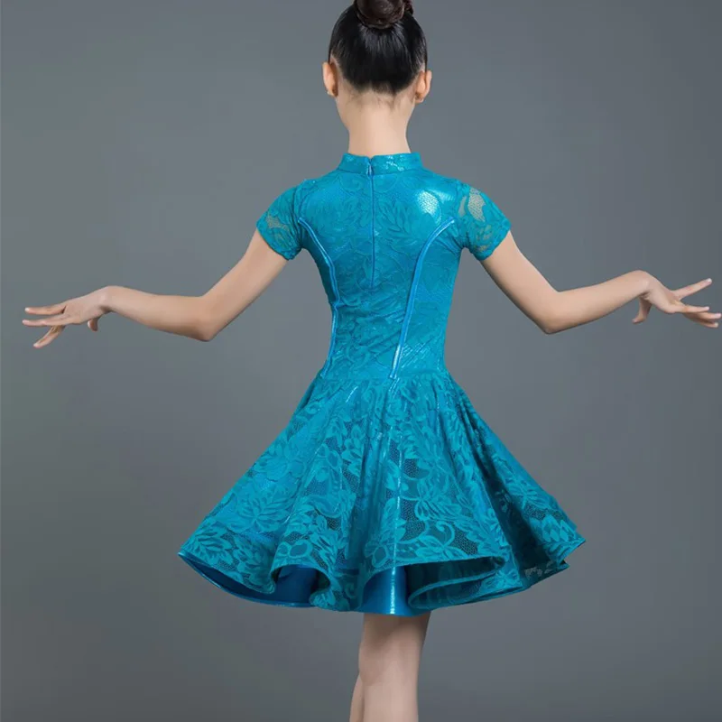 Latin Dance Dress Lace Short Sleeve Competition Performance Clothes Rumba Cha Cha Samba Dancing Dresses Girls Dancewear DN3903