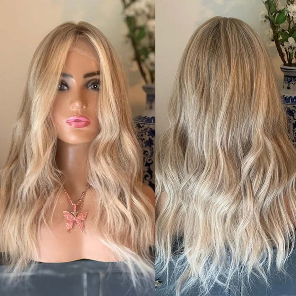 

Full Lace Human Hair Wigs Ash Blonde Highlights Wig Light Roots HD 13x6 Lace Front Wig for Women Virgin Hair Natural Wave 180%