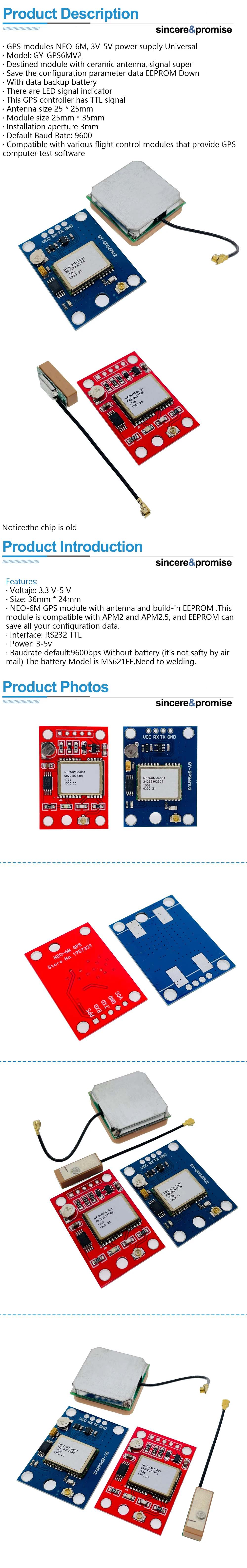 GY-NEO6MV2 NEO-6M GPS-Modul mit Flight Control EEPROM Controller MWC APM2.5 große Antenne für Arduino 3V-5V RS232 TTL Board – Detail 2