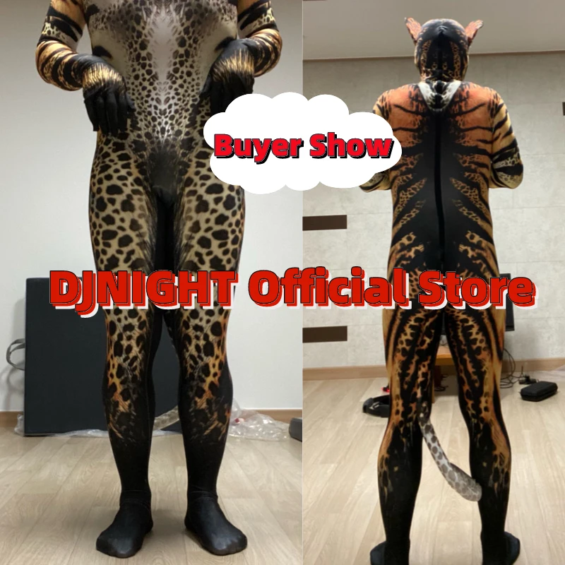 Bar Nightclub Stage Dance Costume Halloween Cosplay Tiger Print Long Jumpsuit Performance Rave Outfit Female Gogo Costume JJ041