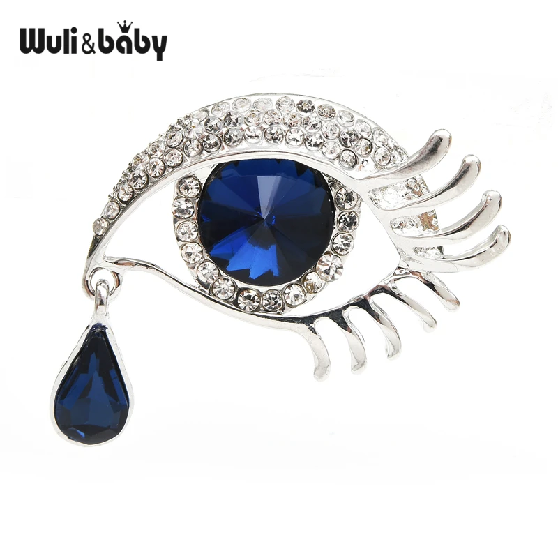 Wuli&baby Waterdrop Crystal Eyes Brooches For Women Rhinestone Enamel 2-color Eyes Office Causal Brooch Pins Gifts