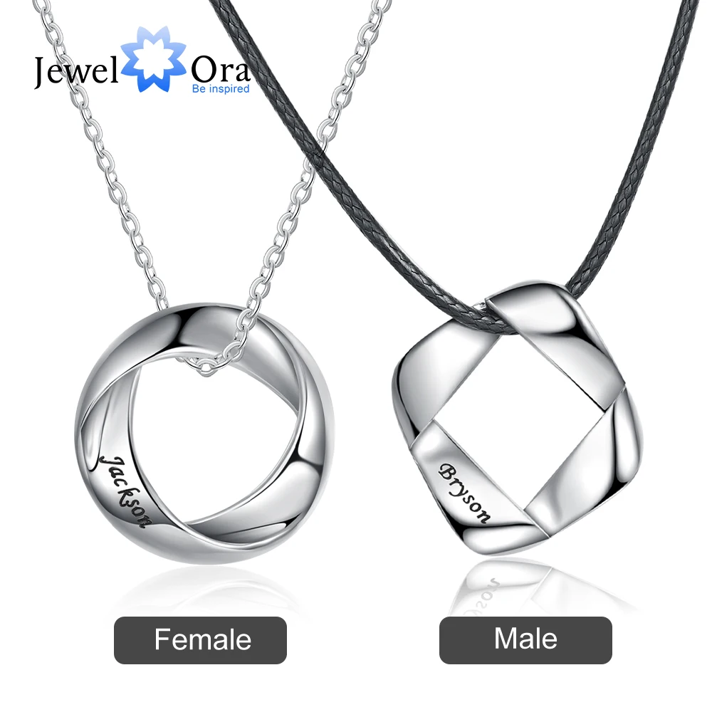 

JewelOra New Personalized Couple Necklaces for Lovers Customized Engraved Name Creative Square & Circle Necklace Pendant Gifts