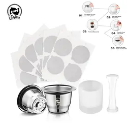 Icafilas-Capsules de café réutilisables, dosette en acier inoxydable, filtre à café expresso crème, couvercle en aluminium, doseur inviolable